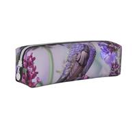 BNVSADC Bird in Purple Lavender Floral Flowers Printed Pencil Case Leather Pencil Pouch Cute Stationery Pencil Pen Bag with Zipper for School Office Travel