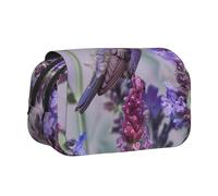 BNVSADC Bird in Purple Lavender Floral Flowers Printed Print Flip Top Double Layer Pencil Case - Large Capacity School Supplies Organizer for Students, Kids, Teens, Artists, Travel & Office Use