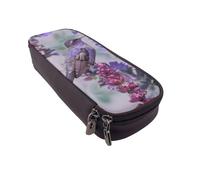 BNVSADC Bird in Purple Lavender Floral Flowers Printed PU Leather Flip Pencil Case, Cute Pencil Box Pen Bag Stationery Organizer Makeup Bag for School Office Travel