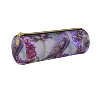 BNVSADC Bird in Purple Lavender Floral Flowers Printed Round Pencil Case Leather Pencil Pouch Cute Stationery Pencil Pen Bag for School Office Travel