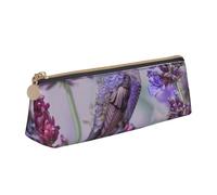 BNVSADC Bird in Purple Lavender Floral Flowers Printed Triangle Pencil Case Leather Pencil Pouch Cute Stationery Pencil Pen Bag for School Office Travel
