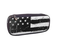 BNVSADC Black and White American Flag Printed Leather Pencil Pen Case & Makeup Bag - Stylish Pencil Bag Stationery Organizer Pouch for School Office Travel