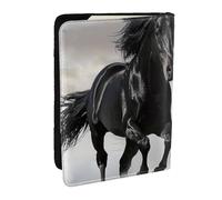 BNVSADC Black and White Horses Running Printed Passport Holder Travel PU Leather Passport Cover Case Organiser for Men Women, 6.5 inch