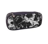 BNVSADC Black and White Human Skull Printed Leather Pencil Pen Case & Makeup Bag - Stylish Pencil Bag Stationery Organizer Pouch for School Office Travel