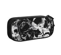 BNVSADC Black and White Human Skull Printed Pencil Case Large Pen Bag Cute Pencil Box Pouch Office School Stationery Organizer for Girls Boys, Black