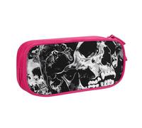 BNVSADC Black and White Human Skull Printed Pencil Case Large Pen Bag Cute Pencil Box Pouch Office School Stationery Organizer for Girls Boys, Pink