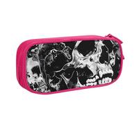 BNVSADC Black and White Human Skull Printed Pencil Case Large Pen Bag Cute Pencil Box Pouch Office School Stationery Organizer for Girls Boys, Pink