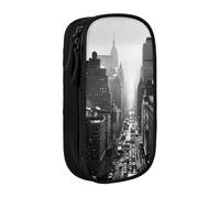 BNVSADC Black and White New York Printed Pencil Case for Girls Boys, Large Capacity Pencil Pouch Cute Pencil Box Adult Makeup Bag with 2 Compartments, Black