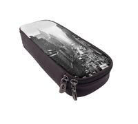 BNVSADC Black and White New York Printed PU Leather Flip Pencil Case, Cute Pencil Box Pen Bag Stationery Organizer Makeup Bag for School Office Travel