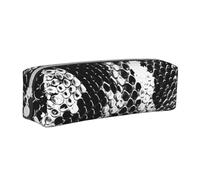 BNVSADC Black and White Snake Skin Printed Pencil Case Leather Pencil Pouch Cute Stationery Pencil Pen Bag with Zipper for School Office Travel