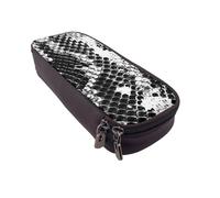 BNVSADC Black and White Snake Skin Printed PU Leather Flip Pencil Case, Cute Pencil Box Pen Bag Stationery Organizer Makeup Bag for School Office Travel