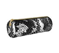 BNVSADC Black and White Snake Skin Printed Round Pencil Case Leather Pencil Pouch Cute Stationery Pencil Pen Bag for School Office Travel