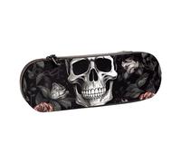 BNVSADC Black Floral Halloween Skull Printed Leather Pencil Pen Case & Makeup Bag - Stylish Hard Shell Pencil Bag Stationery Organizer Pouch for School Office Travel