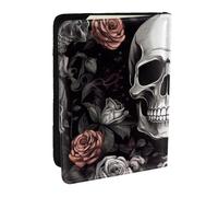 BNVSADC Black Floral Halloween Skull Printed Passport Holder Travel PU Leather Passport Cover Case Organiser for Men Women, 6.5 inch