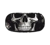 BNVSADC Black Floral Halloween Skull Printed Pencil Case Cute Pencil Bag Pen Pouch Large Stationery Organizer Makeup Bag for Teen Boys Girls School Students Office