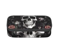 BNVSADC Black Floral Halloween Skull Printed Pencil Case Cute Pencil Box Bag Pen Pouch Office School Stationery Organizer for School Travel Work