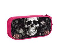 BNVSADC Black Floral Halloween Skull Printed Pencil Case Large Pen Bag Cute Pencil Box Pouch Office School Stationery Organizer for Girls Boys, Pink