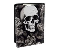 BNVSADC Black Floral Skull Printed Passport Holder Travel PU Leather Passport Cover Case Organiser for Men Women, 6.5 inch