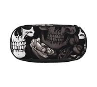 BNVSADC Black Floral Skull Printed Pencil Case Cute Pencil Bag Pen Pouch Large Stationery Organizer Makeup Bag for Teen Boys Girls School Students Office