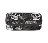 BNVSADC Black Floral Skull Printed Pencil Case Cute Pencil Box Bag Pen Pouch Office School Stationery Organizer for School Travel Work