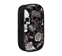 BNVSADC Black Floral Skull Printed Pencil Case for Girls Boys, Large Capacity Pencil Pouch Cute Pencil Box Adult Makeup Bag with 2 Compartments, Black