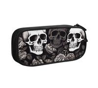BNVSADC Black Floral Skull Printed Pencil Case Large Pen Bag Cute Pencil Box Pouch Office School Stationery Organizer for Girls Boys, Black