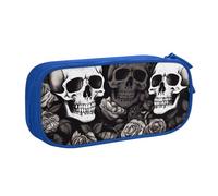 BNVSADC Black Floral Skull Printed Pencil Case Large Pen Bag Cute Pencil Box Pouch Office School Stationery Organizer for Girls Boys, Blue