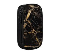 BNVSADC Black Gold Marble Printed Pencil Case for Girls Boys, Large Capacity Pencil Pouch Cute Pencil Box Adult Makeup Bag with 2 Compartments, Black
