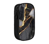 BNVSADC Black Marble Texture Gold Printed Pencil Case for Girls Boys, Large Capacity Pencil Pouch Cute Pencil Box Adult Makeup Bag with 2 Compartments, Black