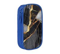BNVSADC Black Marble Texture Gold Printed Pencil Case for Girls Boys, Large Capacity Pencil Pouch Cute Pencil Box Adult Makeup Bag with 2 Compartments, Blue