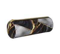 BNVSADC Black Marble Texture Gold Printed Round Pencil Case Leather Pencil Pouch Cute Stationery Pencil Pen Bag for School Office Travel