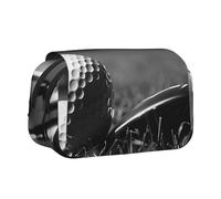 BNVSADC Black White Golf Printed Print Flip Top Double Layer Pencil Case - Large Capacity School Supplies Organizer for Students, Kids, Teens, Artists, Travel & Office Use