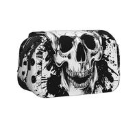 BNVSADC Black White Punk Skull Printed Print Flip Top Double Layer Pencil Case - Large Capacity School Supplies Organizer for Students, Kids, Teens, Artists, Travel & Office Use