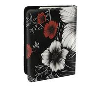 BNVSADC Black with Flower Printed Passport Holder Travel PU Leather Passport Cover Case Organiser for Men Women, 6.5 inch