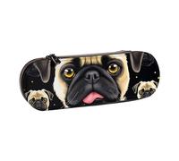 BNVSADC Black Yellow Pug Printed Leather Pencil Pen Case & Makeup Bag - Stylish Hard Shell Pencil Bag Stationery Organizer Pouch for School Office Travel