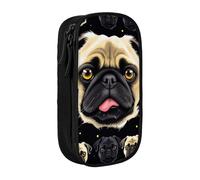 BNVSADC Black Yellow Pug Printed Pencil Case for Girls Boys, Large Capacity Pencil Pouch Cute Pencil Box Adult Makeup Bag with 2 Compartments, Black