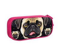 BNVSADC Black Yellow Pug Printed Pencil Case Large Pen Bag Cute Pencil Box Pouch Office School Stationery Organizer for Girls Boys, Pink