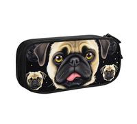 BNVSADC Black Yellow Pug Printed Pencil Case Large Pen Bag Cute Pencil Box Pouch Office School Stationery Organizer for Girls Boys, Black