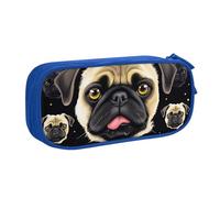 BNVSADC Black Yellow Pug Printed Pencil Case Large Pen Bag Cute Pencil Box Pouch Office School Stationery Organizer for Girls Boys, Blue