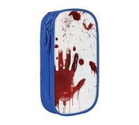 BNVSADC Bloody Handprints Printed Pencil Case for Girls Boys, Large Capacity Pencil Pouch Cute Pencil Box Adult Makeup Bag with 2 Compartments, Blue
