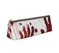 BNVSADC Bloody Handprints Printed Triangle Pencil Case Leather Pencil Pouch Cute Stationery Pencil Pen Bag for School Office Travel