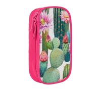 BNVSADC Blooming Cacti Print Printed Pencil Case for Girls Boys, Large Capacity Pencil Pouch Cute Pencil Box Adult Makeup Bag with 2 Compartments, Pink