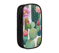 BNVSADC Blooming Cacti Print Printed Pencil Case for Girls Boys, Large Capacity Pencil Pouch Cute Pencil Box Adult Makeup Bag with 2 Compartments, Black
