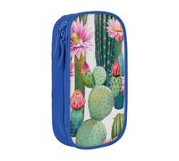 BNVSADC Blooming Cacti Print Printed Pencil Case for Girls Boys, Large Capacity Pencil Pouch Cute Pencil Box Adult Makeup Bag with 2 Compartments, Blue