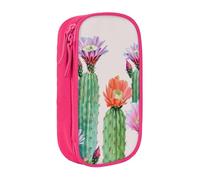BNVSADC Blooming Cacti Printed Pencil Case for Girls Boys, Large Capacity Pencil Pouch Cute Pencil Box Adult Makeup Bag with 2 Compartments, Pink
