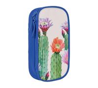 BNVSADC Blooming Cacti Printed Pencil Case for Girls Boys, Large Capacity Pencil Pouch Cute Pencil Box Adult Makeup Bag with 2 Compartments, Blue