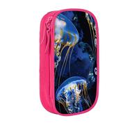 BNVSADC Blue and Gold Jellyfish Printed Pencil Case for Girls Boys, Large Capacity Pencil Pouch Cute Pencil Box Adult Makeup Bag with 2 Compartments, Pink