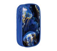 BNVSADC Blue and Gold Jellyfish Printed Pencil Case for Girls Boys, Large Capacity Pencil Pouch Cute Pencil Box Adult Makeup Bag with 2 Compartments, Blue