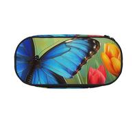 BNVSADC Blue Butterfly and Flowers Printed Pencil Case Cute Pencil Bag Pen Pouch Large Stationery Organizer Makeup Bag for Teen Boys Girls School Students Office