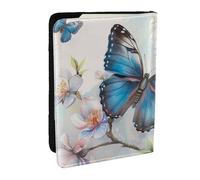 BNVSADC Blue Butterfly On Blossom Flower Printed Passport Holder Travel PU Leather Passport Cover Case Organiser for Men Women, 6.5 inch
